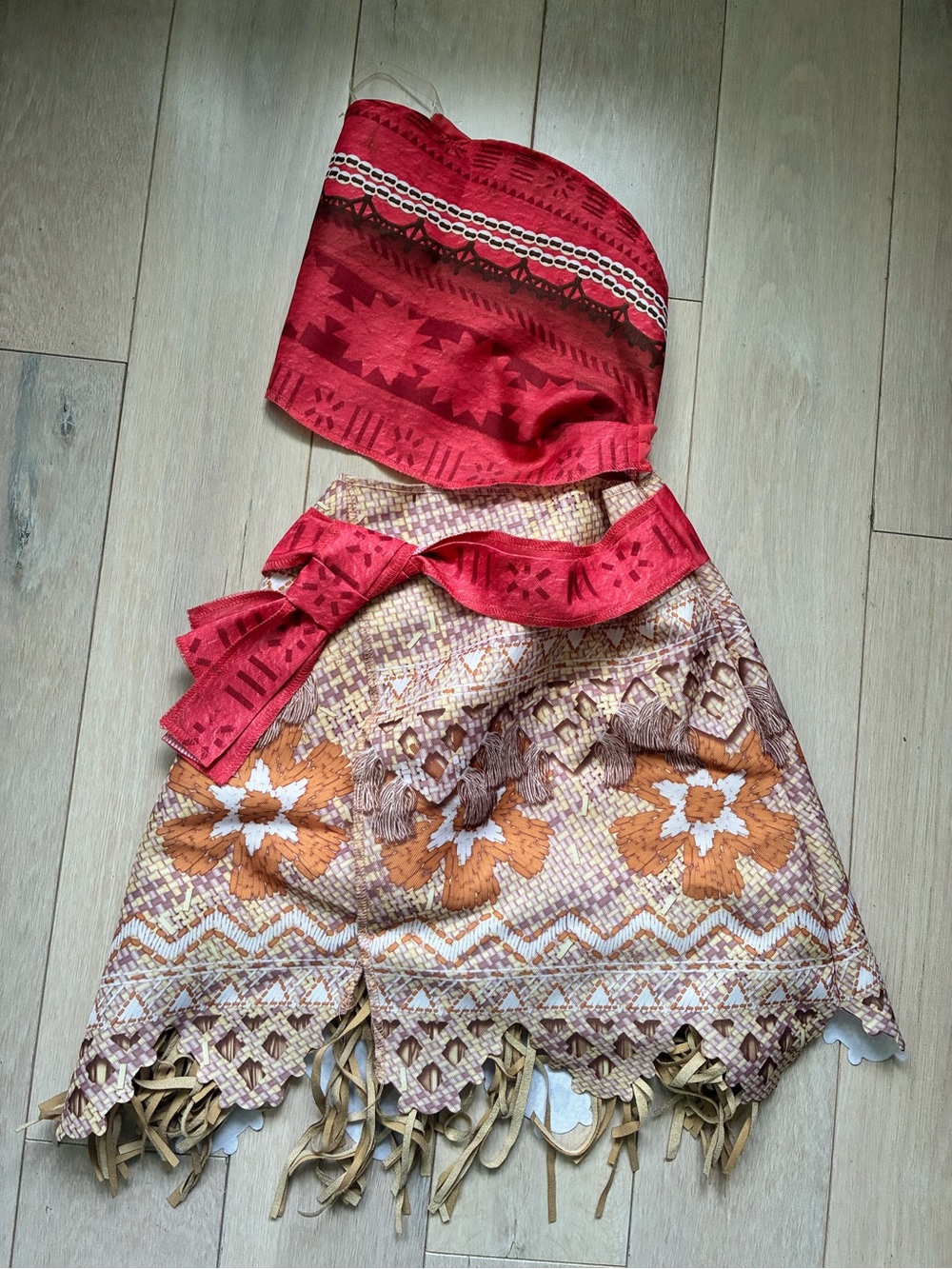 Disney Kids Moana Red Tribal Print Belted Skirt Set EUC Size 4-6